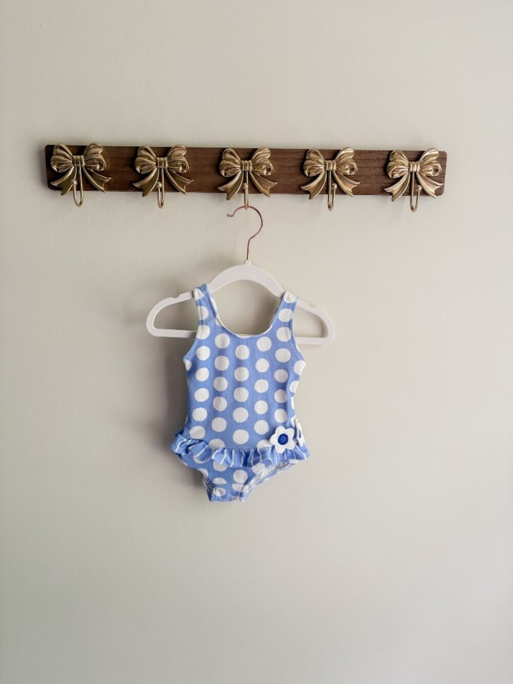 Florence Eiseman 12M Blue Polka Dot Ruffle Baby Swimsuit